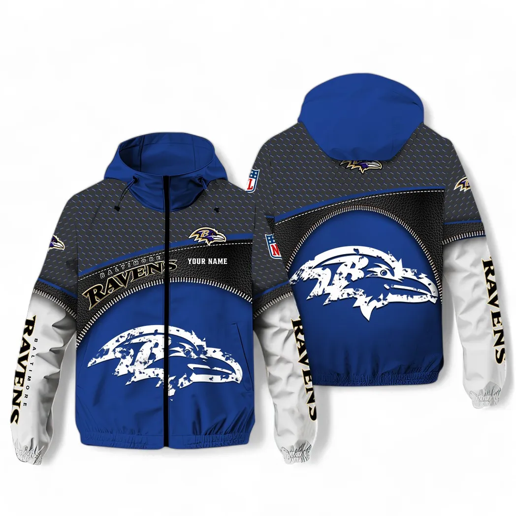 Baltimore Ravens NFL Windbreaker Jacket Custom Blue Rugged Sports Windbreaker