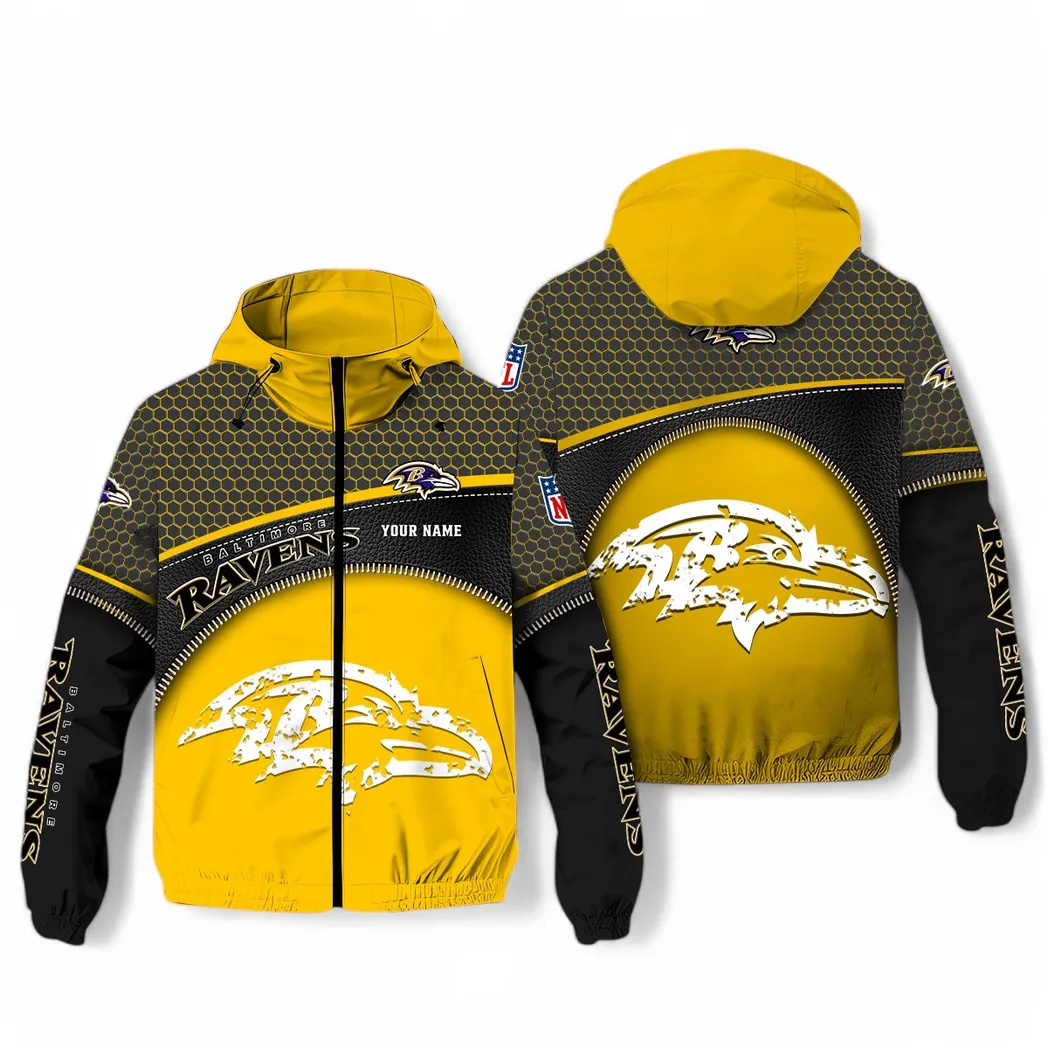 Baltimore Ravens NFL Windbreaker Jacket Custom Yellow Sporty Fan Windbreaker