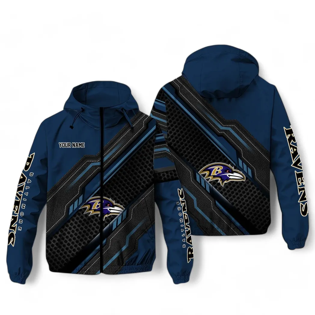 Baltimore Ravens NFL Windbreaker Jacket Custom Navy Fan Pride Jacket