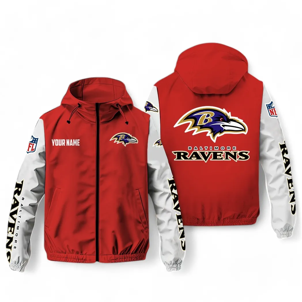 Baltimore Ravens NFL Windbreaker Jacket Custom Red Sporty Fan Windbreaker