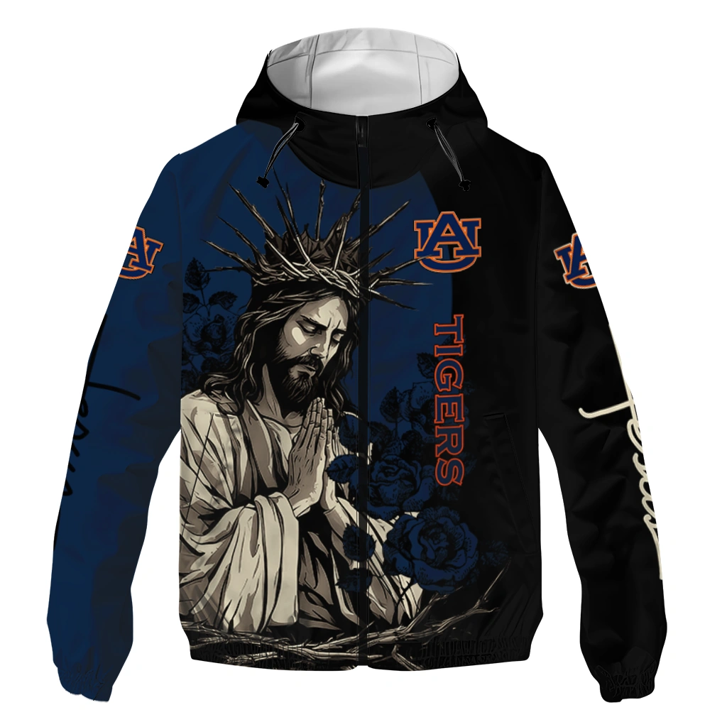 Auburn Tigers Jesus Roses Navy Blue Black Windbreaker Jacket