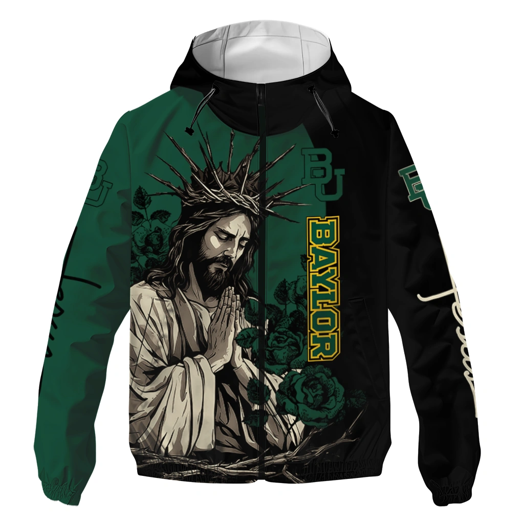 Baylor Bears Jesus Roses Green Black Windbreaker Jacket