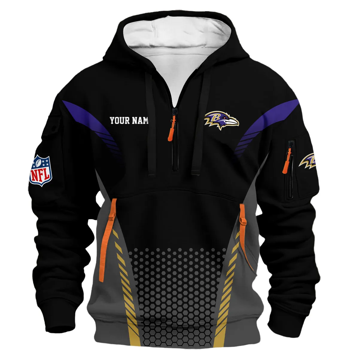 Baltimore Ravens NFL Hoodie Half Zip 3D Custom For Men Black Warm Up Hoodie