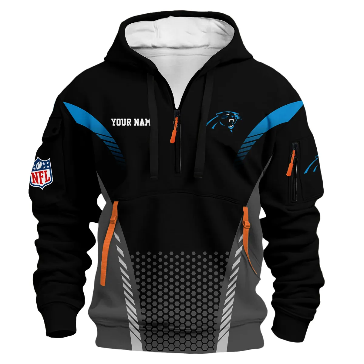 Carolina Panthers NFL Hoodie Half Zip 3D Custom For Men Sport Spirit Hoodie