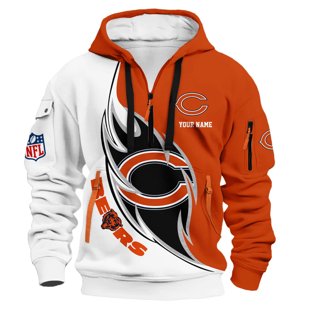 Chicago Bears NFL Hoodie Half Zip 3D Custom Rugged & Comfortable Streetwear
