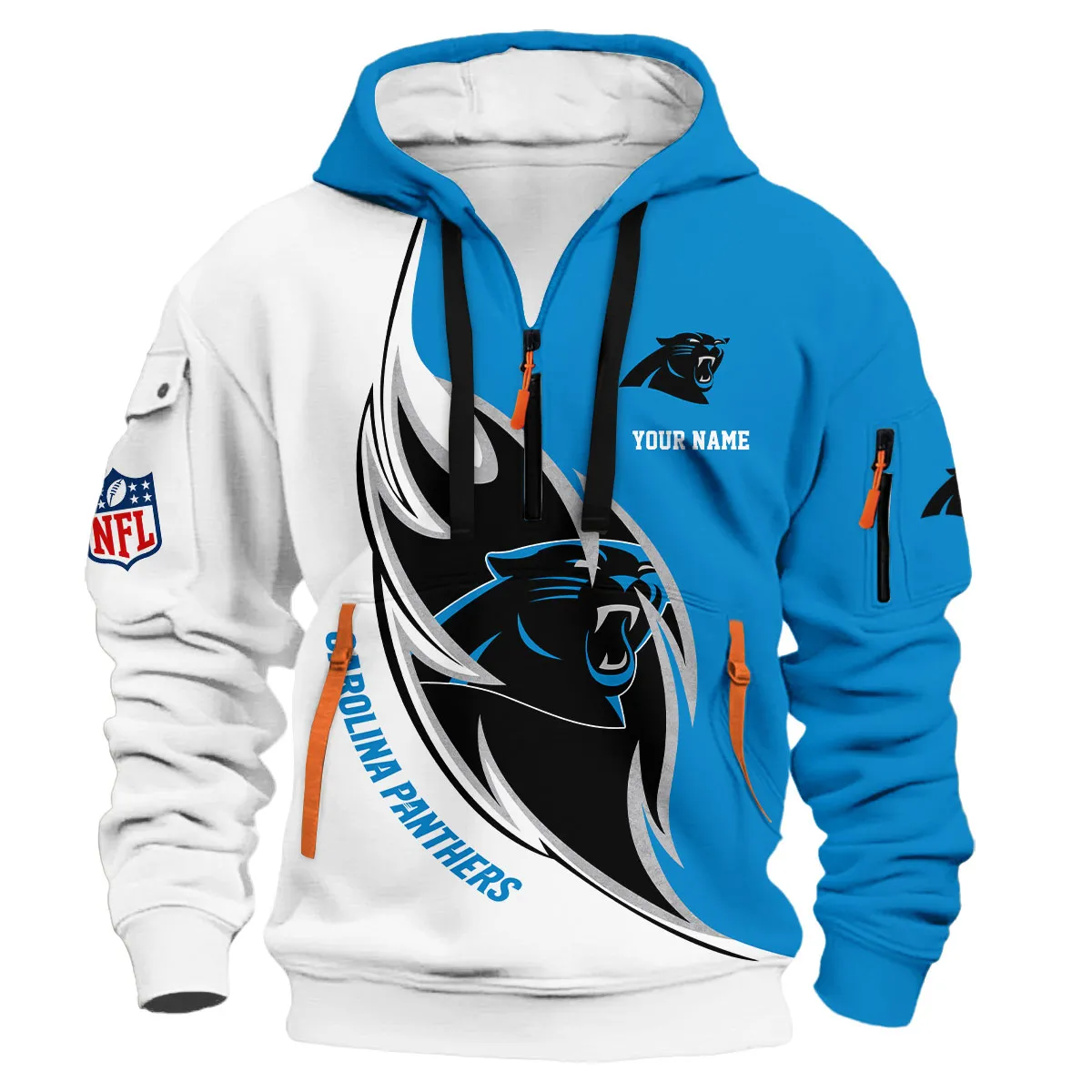 Carolina Panthers NFL Hoodie Half Zip 3D Custom 