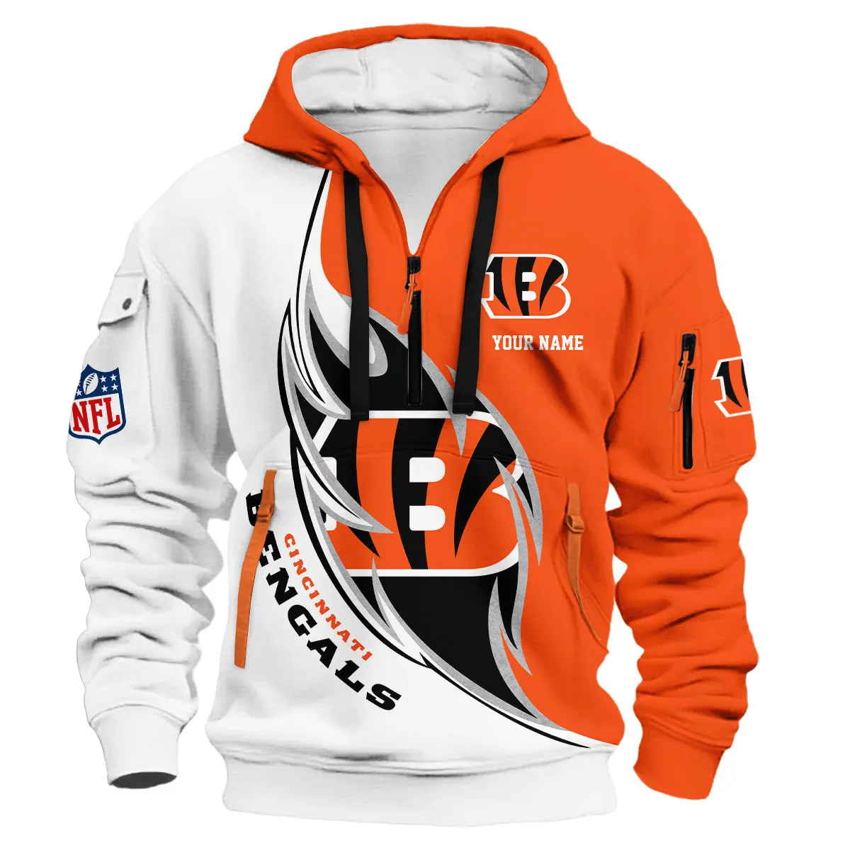 Cincinnati Bengals NFL Hoodie Half Zip 3D Custom Sporty Urban Look
