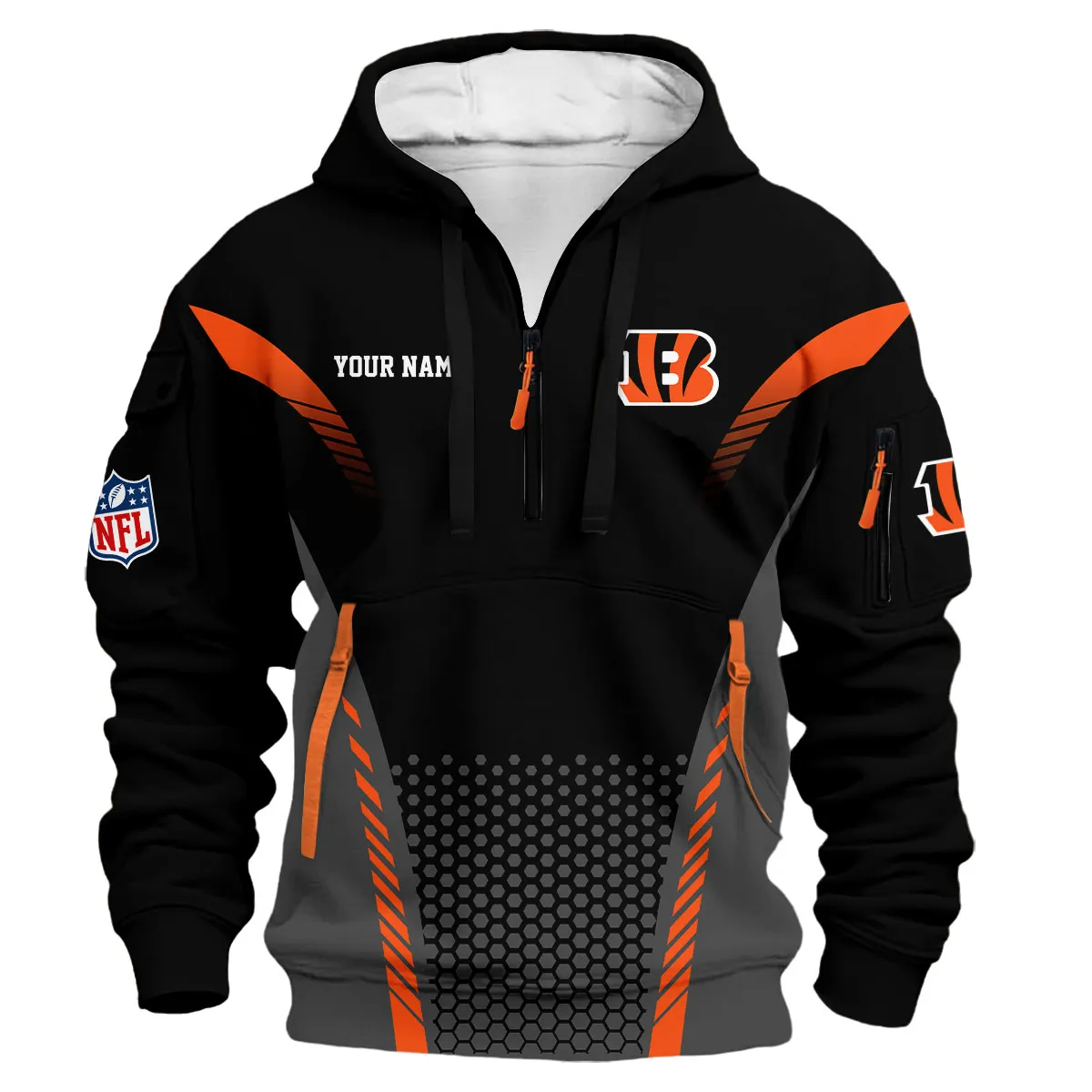 Cincinnati Bengals NFL Hoodie Half Zip 3D Custom 