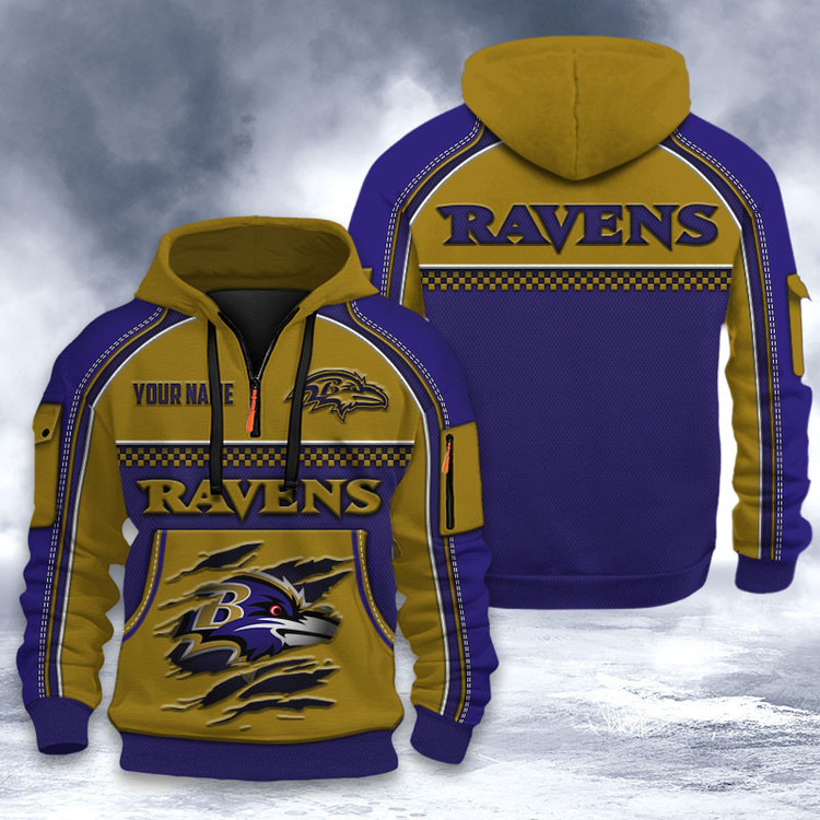 Baltimore Ravens 3D Quarter Zip Hoodie