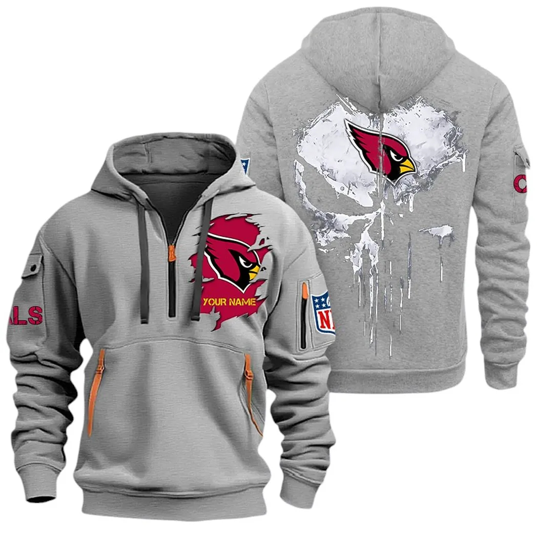 Arizona Cardinals Super Bowl Hoodie Half Zipper Custom Gray Athletic-Inspired Logo