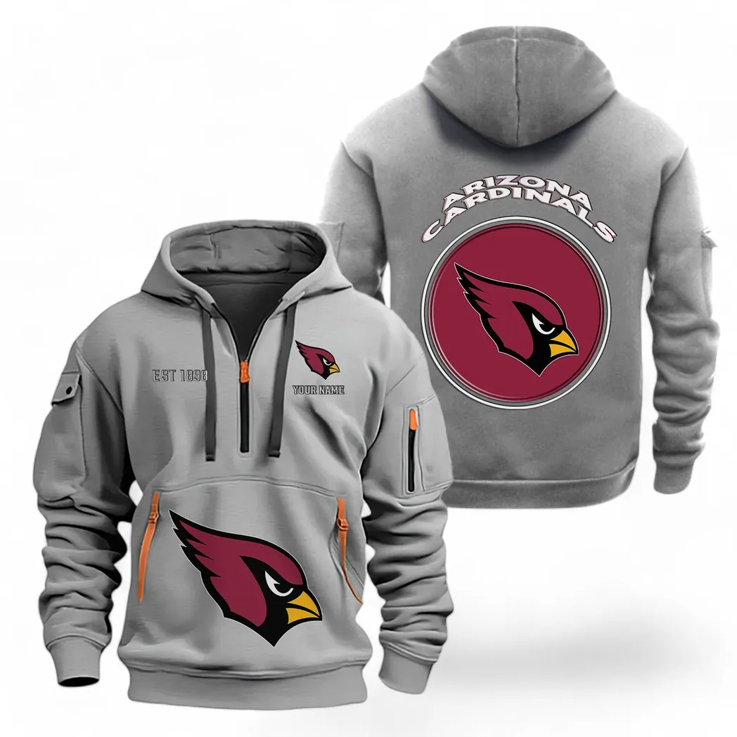 Arizona Cardinals NFL Hoodie Half Zipper Custom Gray Athletic-Inspired Logo