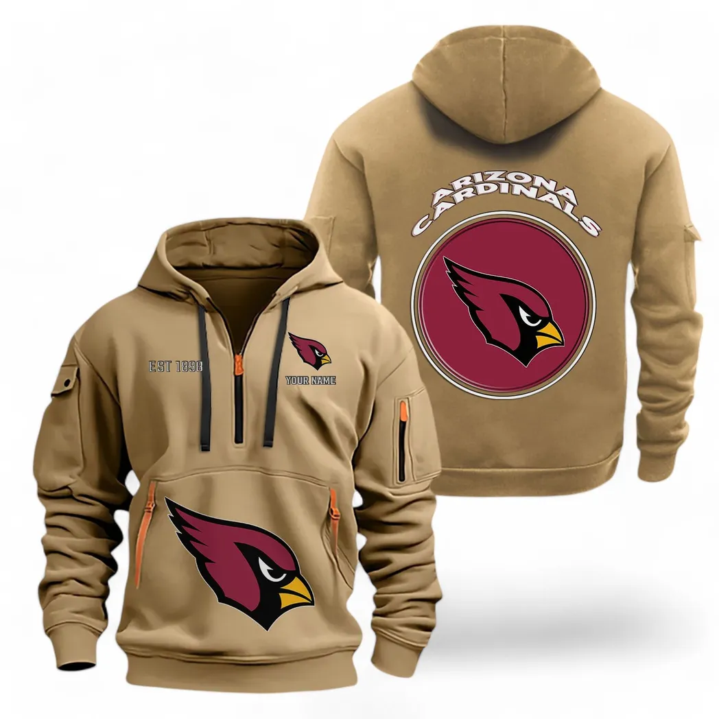 Arizona Cardinals NFL Hoodie Half Zipper Custom Khaki Team Spirit Logo Design