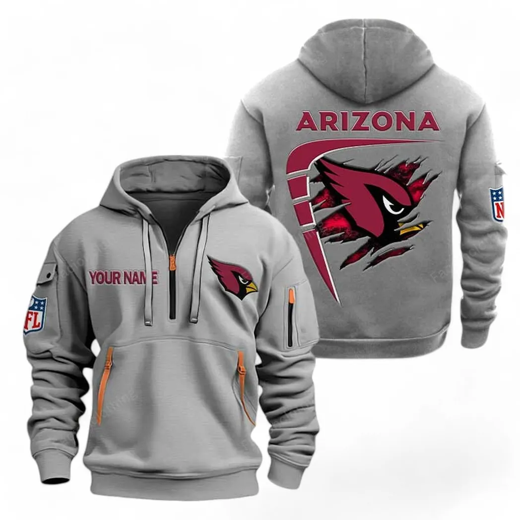 Arizona Cardinals NFL Hoodie Half Zipper Custom For Men Gray