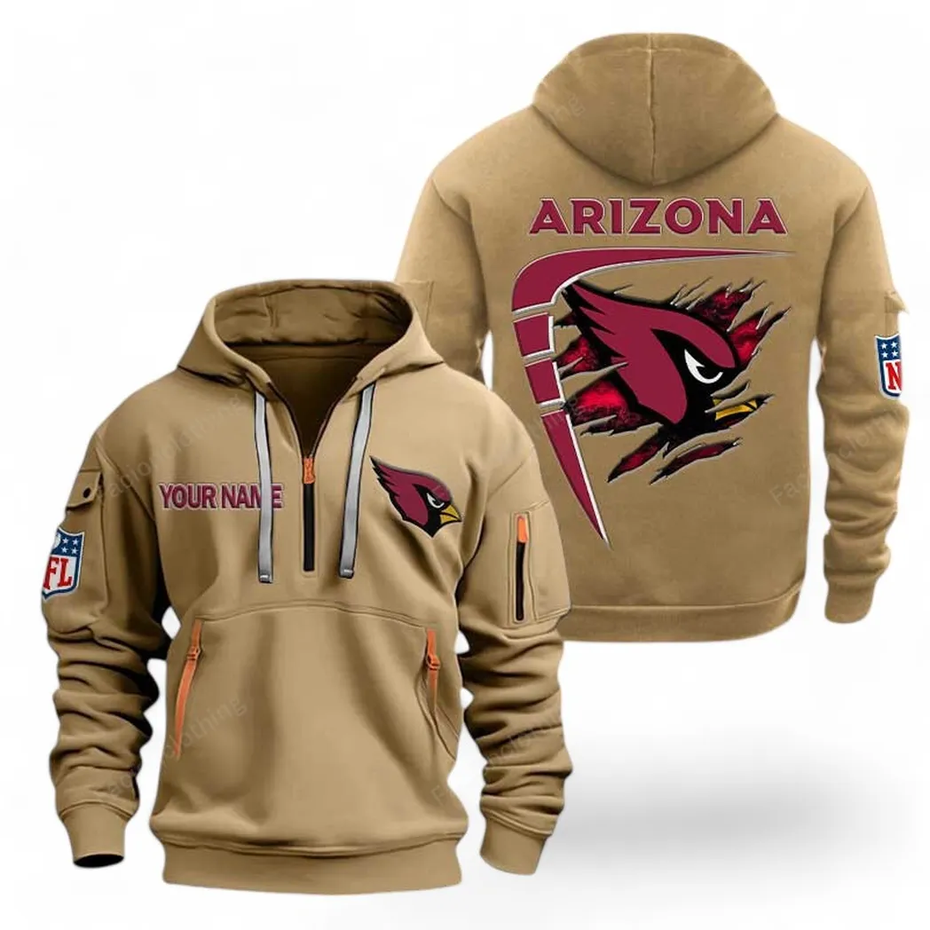 Arizona Cardinals Super Bowl Hoodie Half Zipper Custom Khaki Modern LogoDetail Printing