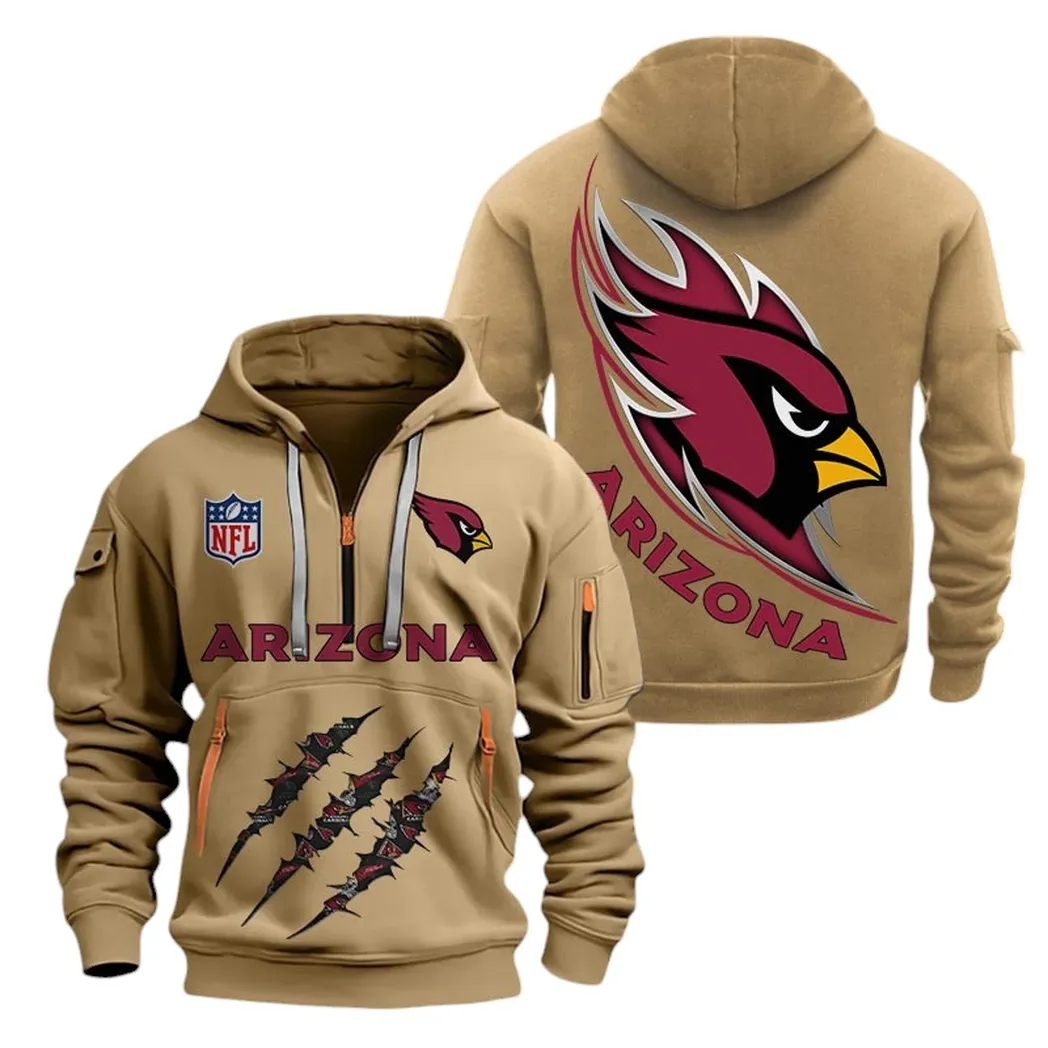 Arizona Cardinals NFL Hoodie Half Zipper Khaki Sports-Inspired Logo Design
