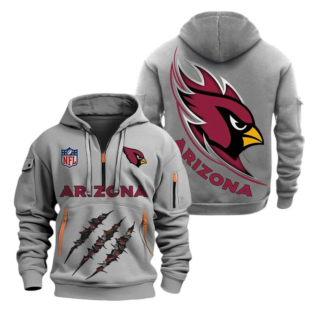 Arizona Cardinals NFL Hoodie Half Zipper Gray Fan-Friendly Logo Design