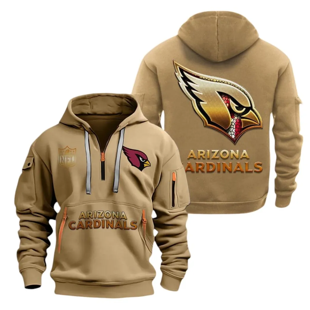 Arizona Cardinals NFL Hoodie Half Zipper Khaki Modern LogoDetail Printing