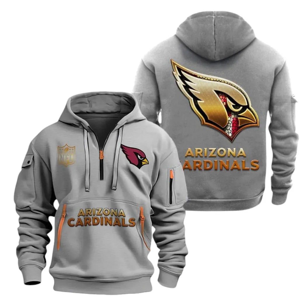 Arizona Cardinals NFL Hoodie Half Zipper Gray Team-Style Logo Print Hoodie Gift For Football Fans