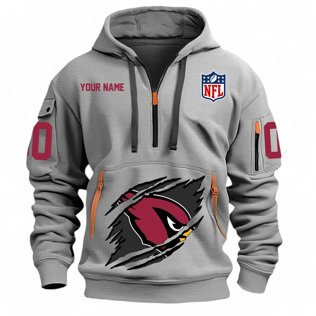 Arizona Cardinals NFL Hoodie Half Zipper Custom Gray Team-Style Logo Print Hoodie Gift For Football Fans