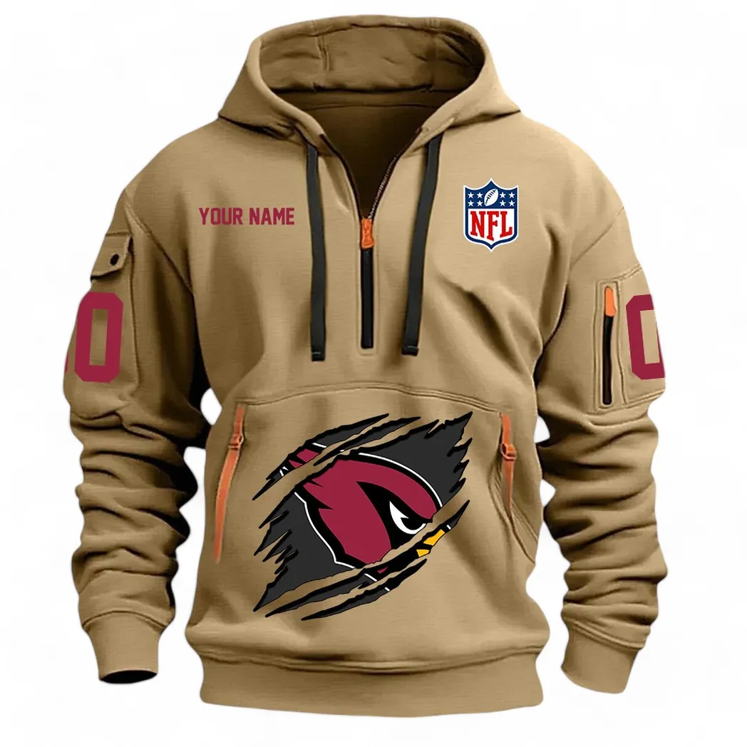 Arizona Cardinals NFL Hoodie Half Zipper Custom Khaki Modern LogoDetail Printing