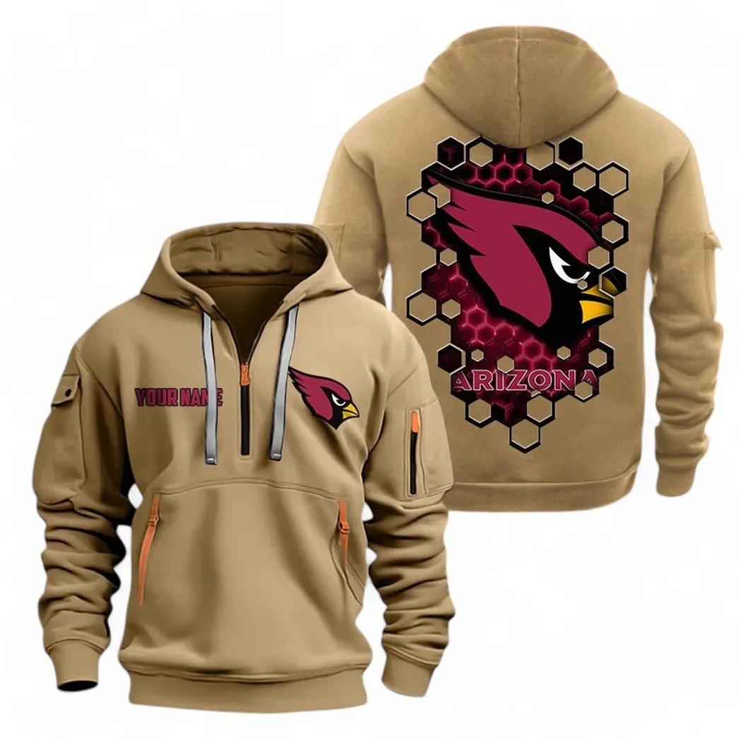 Arizona Cardinals NFL Hoodie Half Zipper Custom Khaki Athletic-Inspired Logo