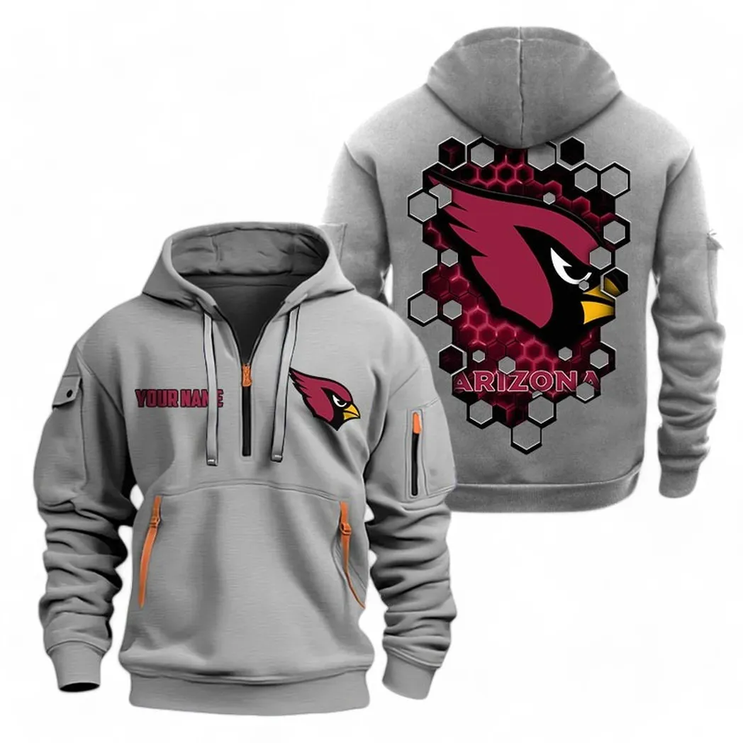 Arizona Cardinals NFL Hoodie Half Zipper Custom Gray Team Spirit Logo Design