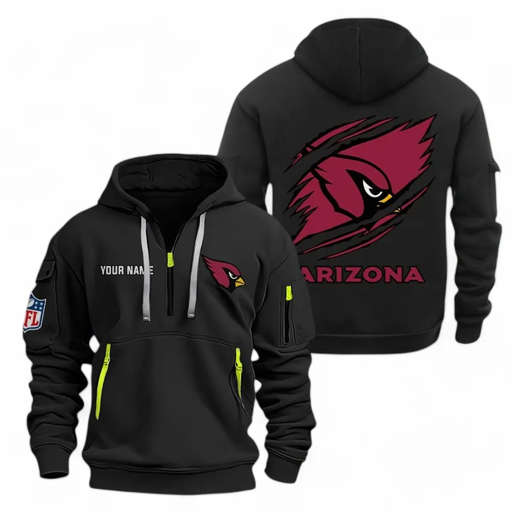 Arizona Cardinals NFL Hoodie Half Zipper Custom Black Team-Style Logo Print Hoodie Gift For Football Fans