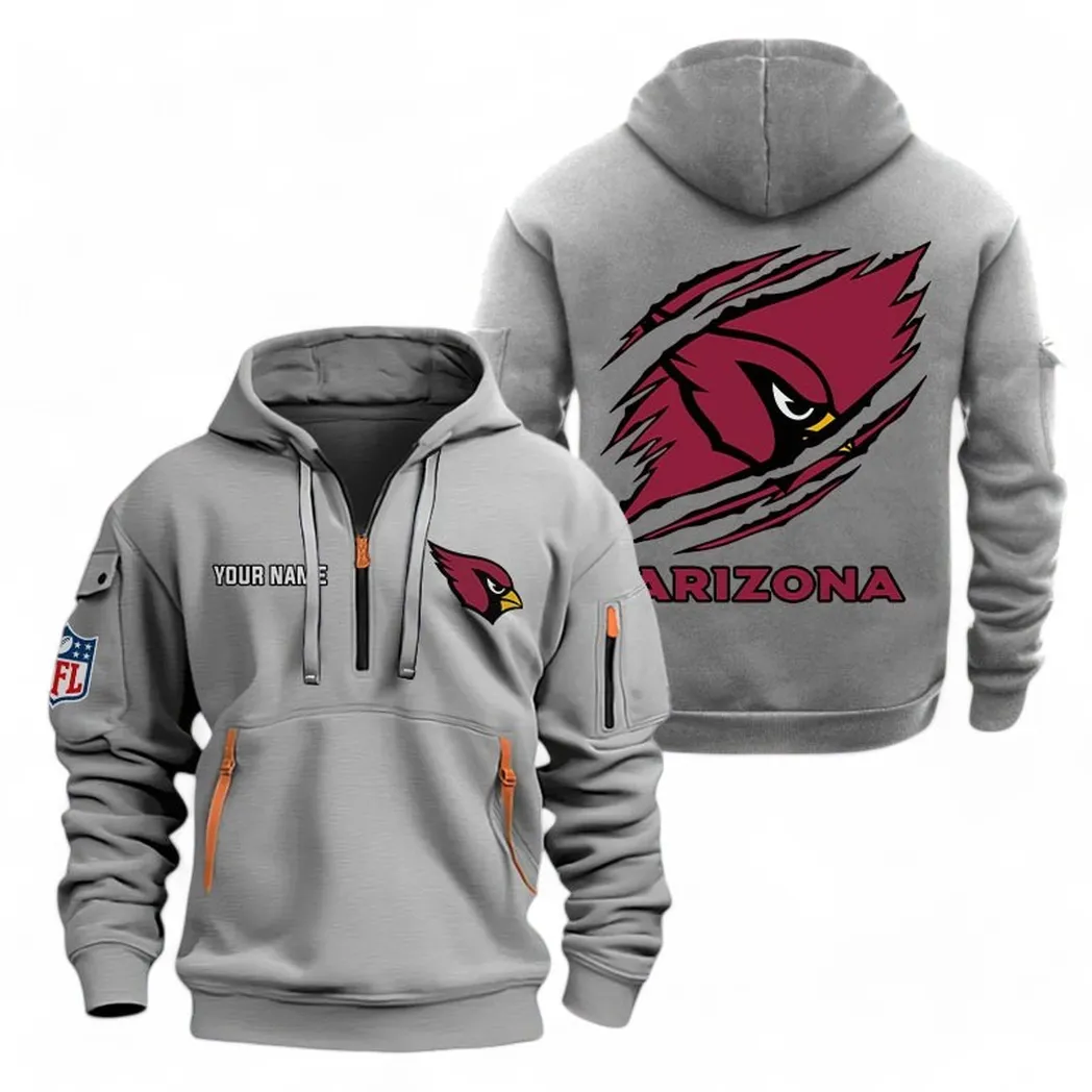 Arizona Cardinals NFL Hoodie Half Zipper Custom Gray Modern LogoDetail Printing