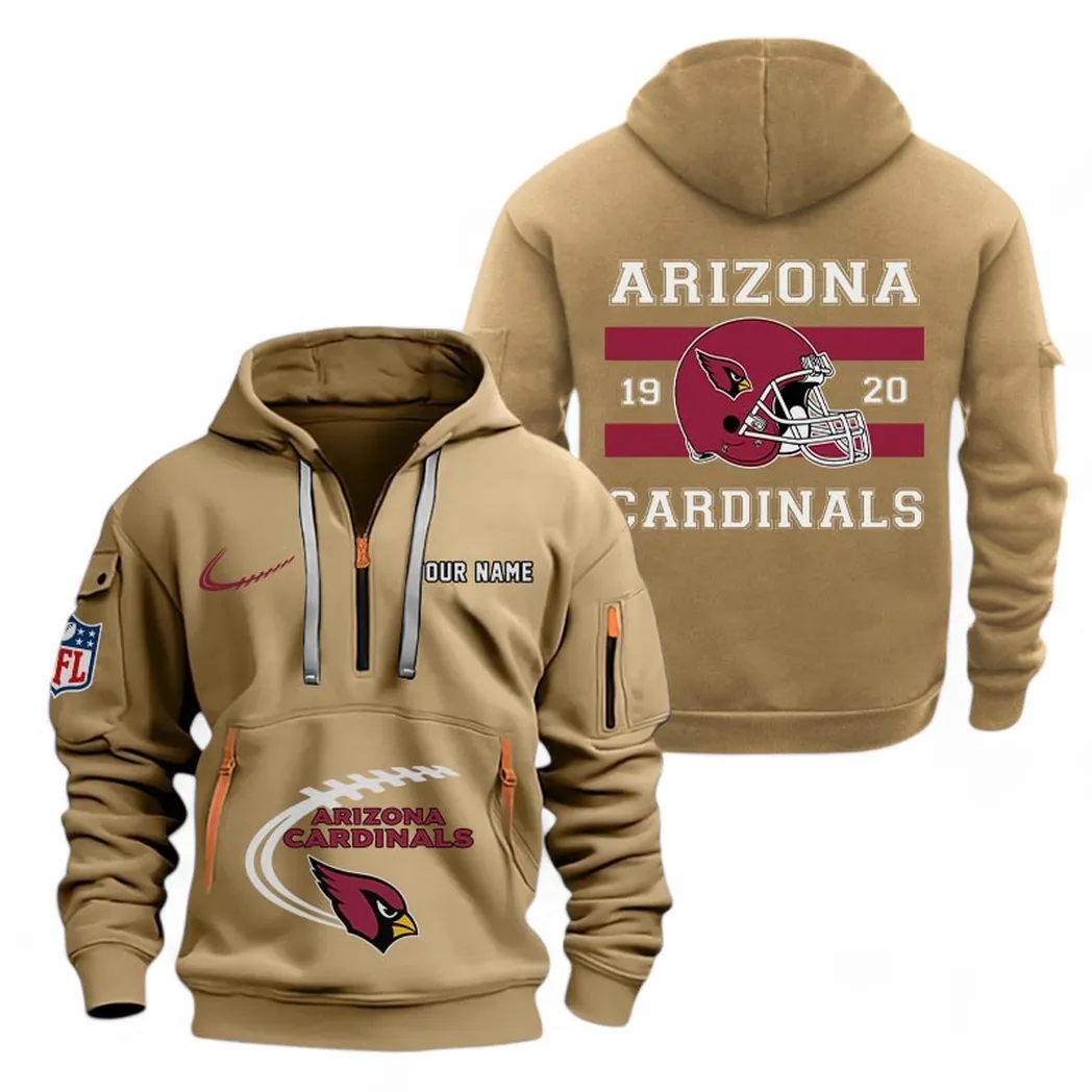 Arizona Cardinals NFL Hoodie Half Zipper Custom Khaki Unique Logo Print