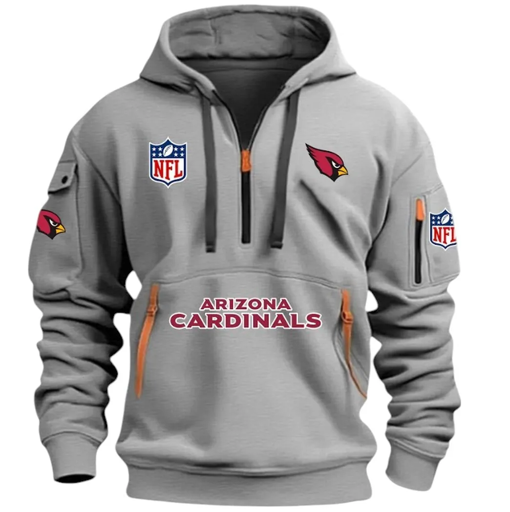 Arizona Cardinals NFL Hoodie Half Zipper Custom Grey