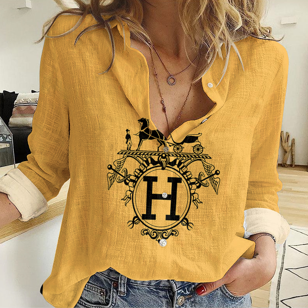 Hermes Women Casual Shirt, Hermes Luxury Casual Shirt Lux 051