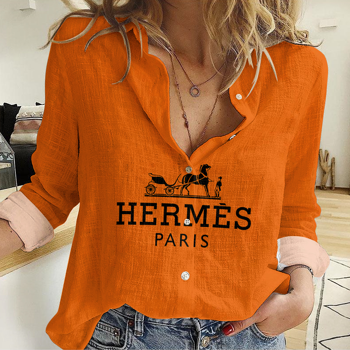 Hermes Women Casual Shirt, Hermes Luxury Casual Shirt Lux 049