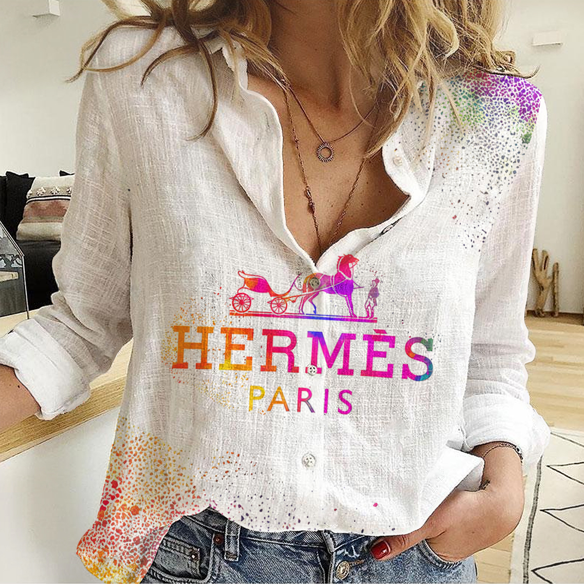 Hermes Women Casual Shirt, Hermes Luxury Casual Shirt Lux 059