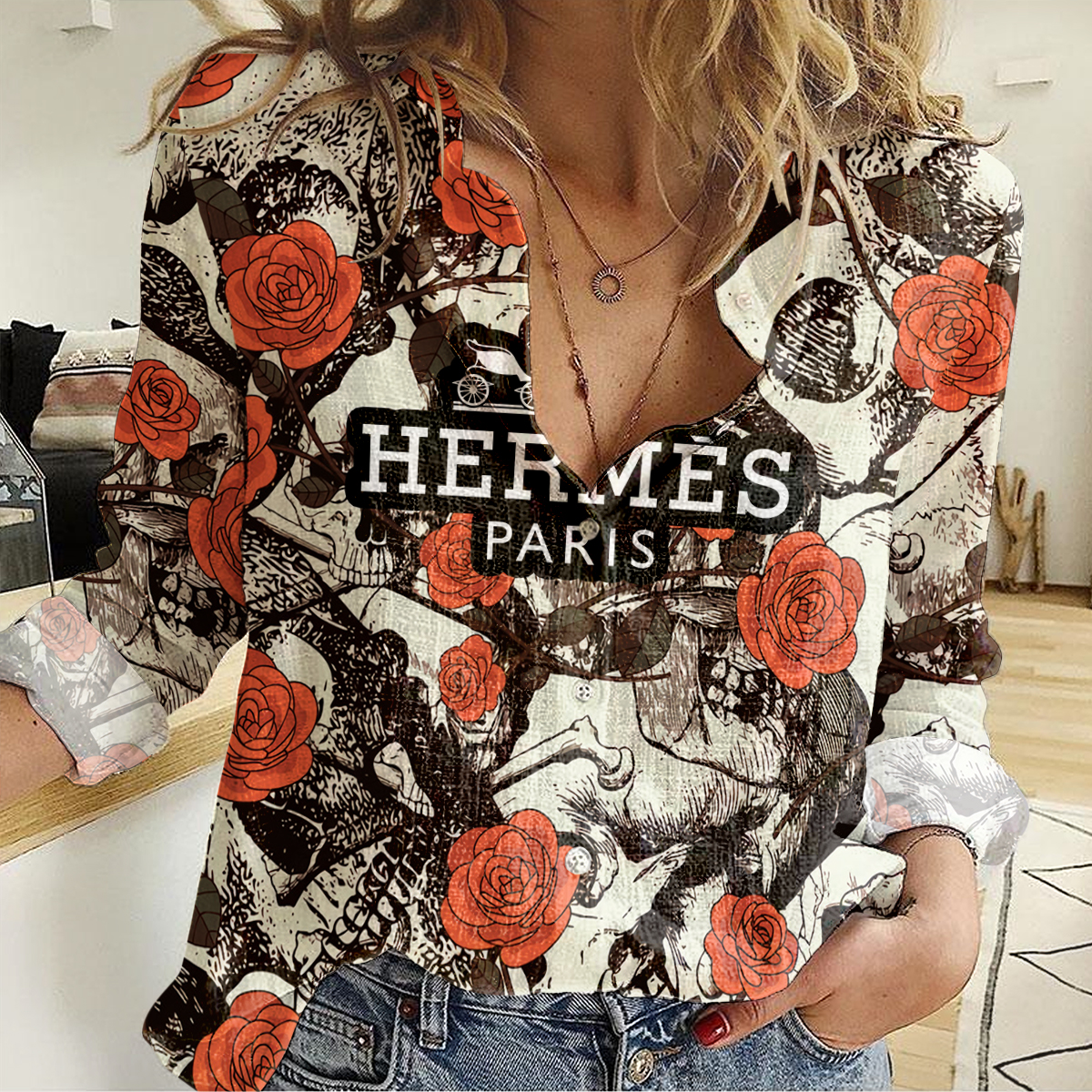 Hermes Women Casual Shirt, Hermes Luxury Casual Shirt Lux 061