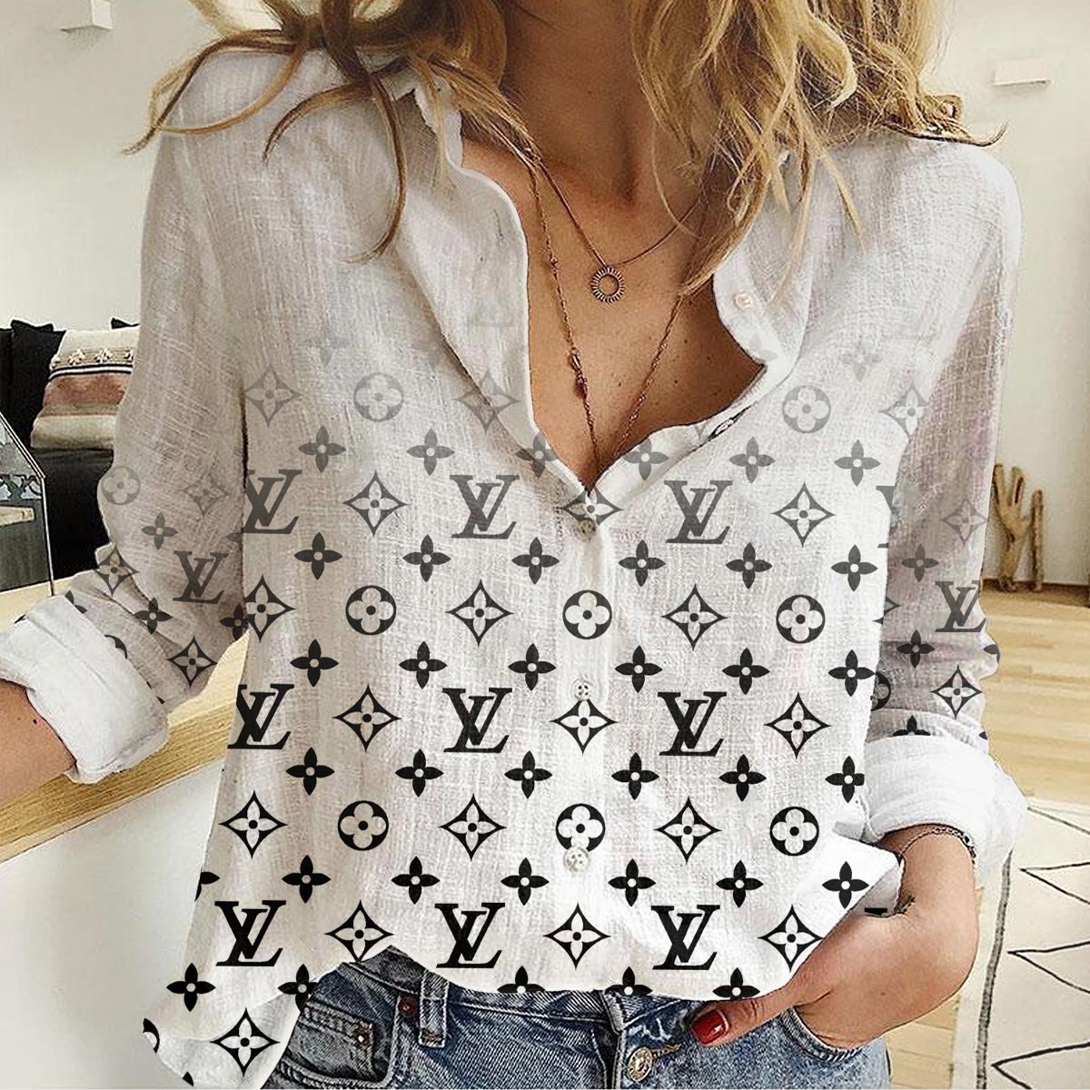 Louis Vuitton Onthego Black Monogram Casual Women Casual Shirt