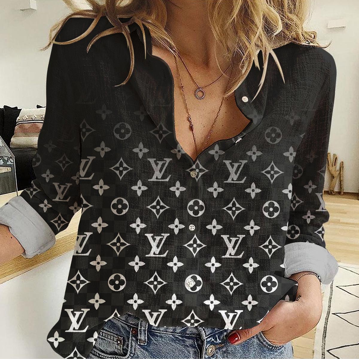 Louis Vuitton Black Onthego White Monogram Casual Women Casual Shirt