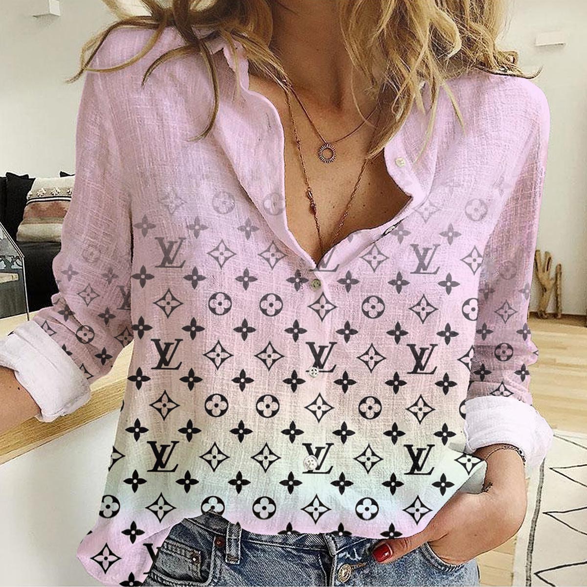 Louis Vuitton Pink Onthego Monogram Casual Women Casual Shirt