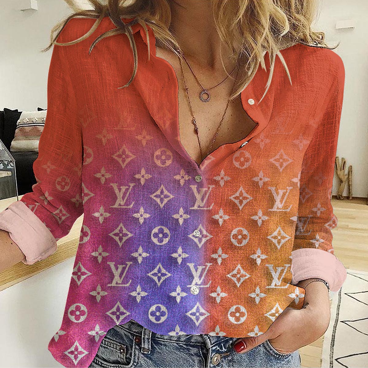 Louis Vuitton Orange Luxury & Elegant Monogram Casual Women Casual Shirt