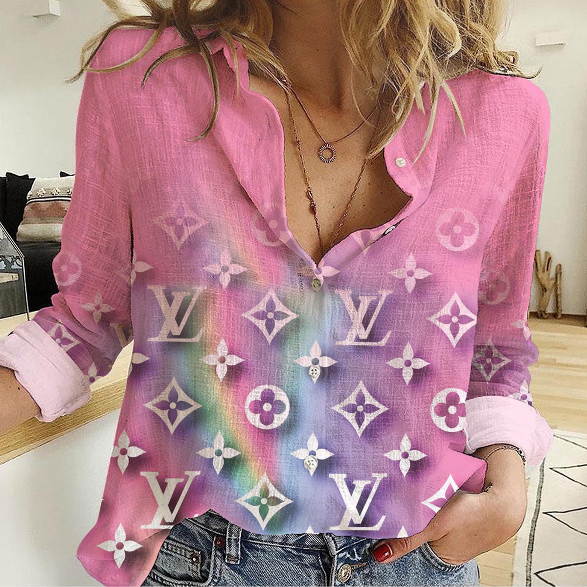 Louis Vuitton Pink Luxury & Elegant Monogram Casual Women Casual Shirt