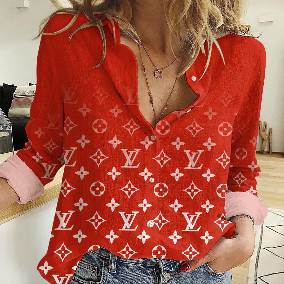 Louis Vuitton Red Onthego Monogram Casual Women Casual Shirt