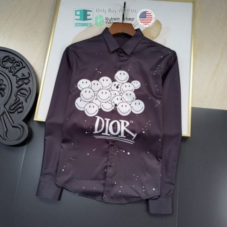 Best Dior Smile Emoji Long Sleeve Button Shirt