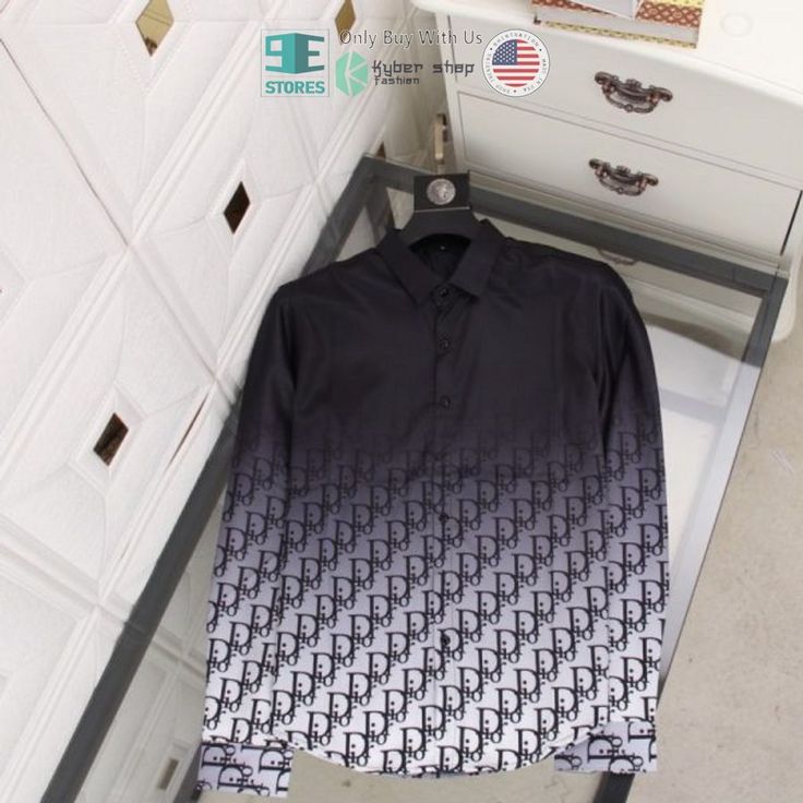 Best Dior Blue White Long Sleeve Button Shirt