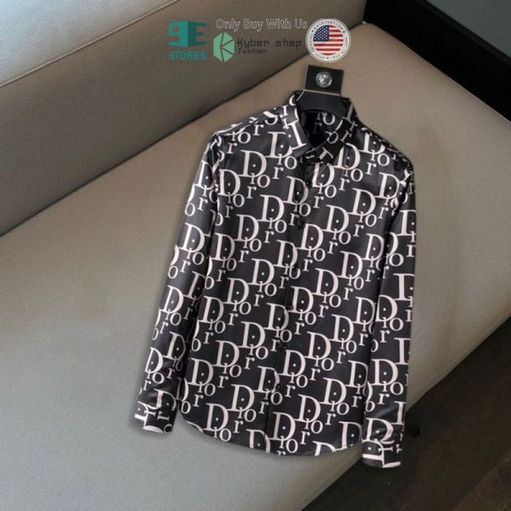 Best Dior Black Pattern Long Sleeve Button Shirt