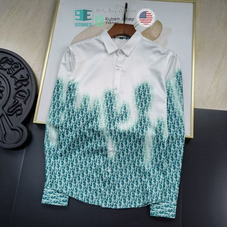 Best Dior White Green Long Sleeve Button Shirt