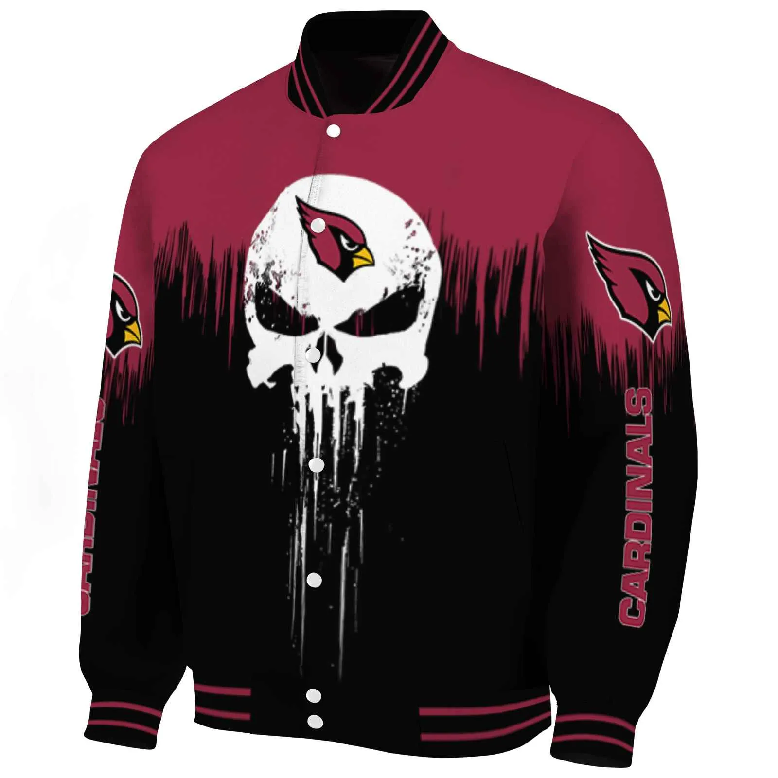 Arizona Cardinals NFL Baseball Jacket Punisher Skull Red Black White Jacket For Sport Lovers