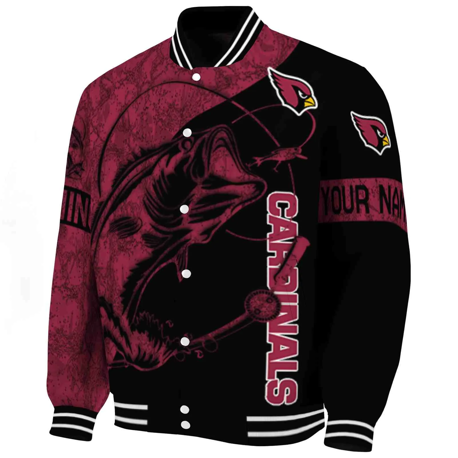 Arizona Cardinals NFL Baseball Jacket Red Fishing Rod Black Jacket For Sport Lovers