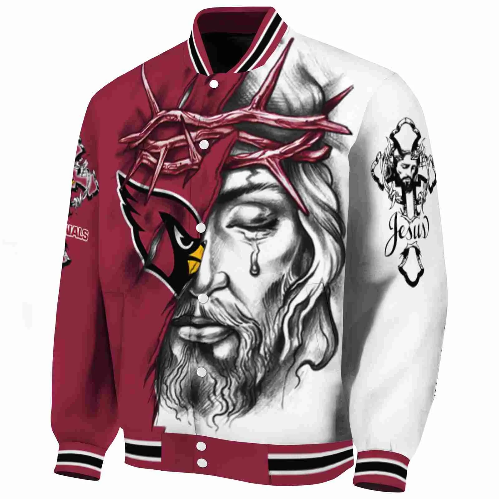 Arizona Cardinals NFL Baseball Jacket Jesus Tears Red White Jacket For Sport Lovers