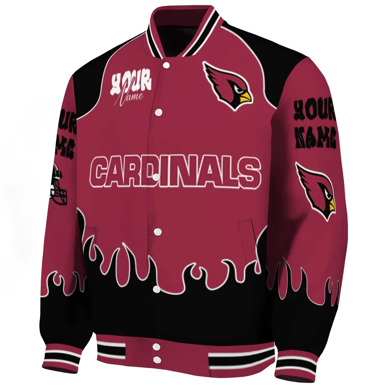 Arizona Cardinals NFL Baseball Jacket Fire Graphic Red Jacket For Sport Lovers