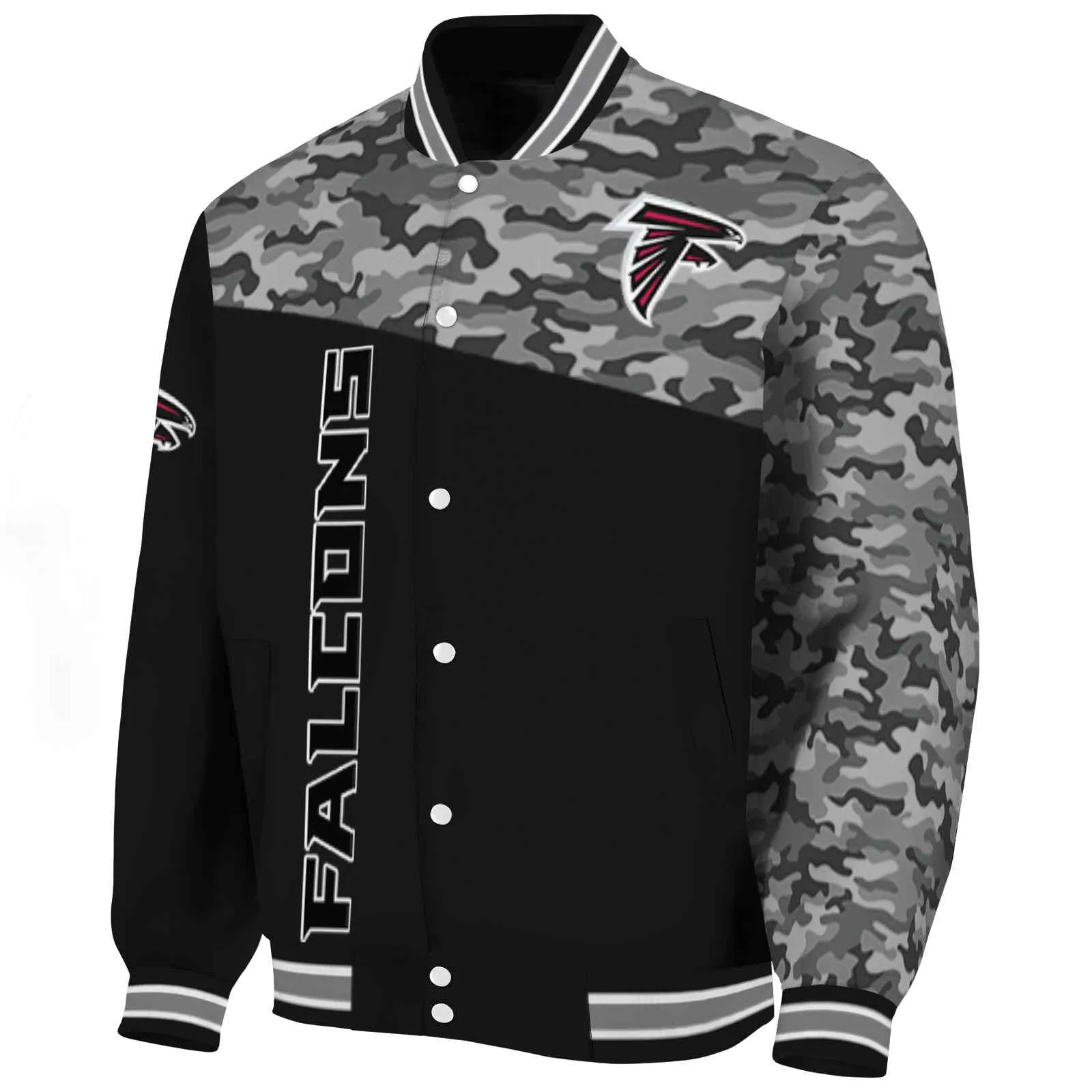 Atlanta Falcons NFL Baseball Jacket Camo Patchwork Black Jacket For Sport Lovers