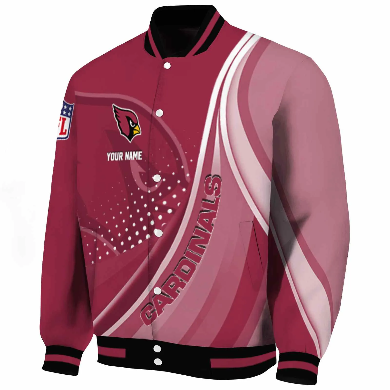 Arizona Cardinals NFL Baseball Jacket Dark Red Wave Patterns Red Jacket For Sport Lovers